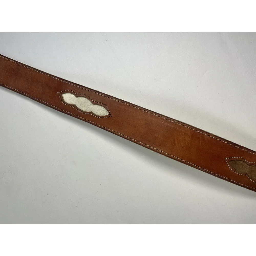Brown Leather Belt w/ Fur Calf Hair Western Style Large 1 7/8
